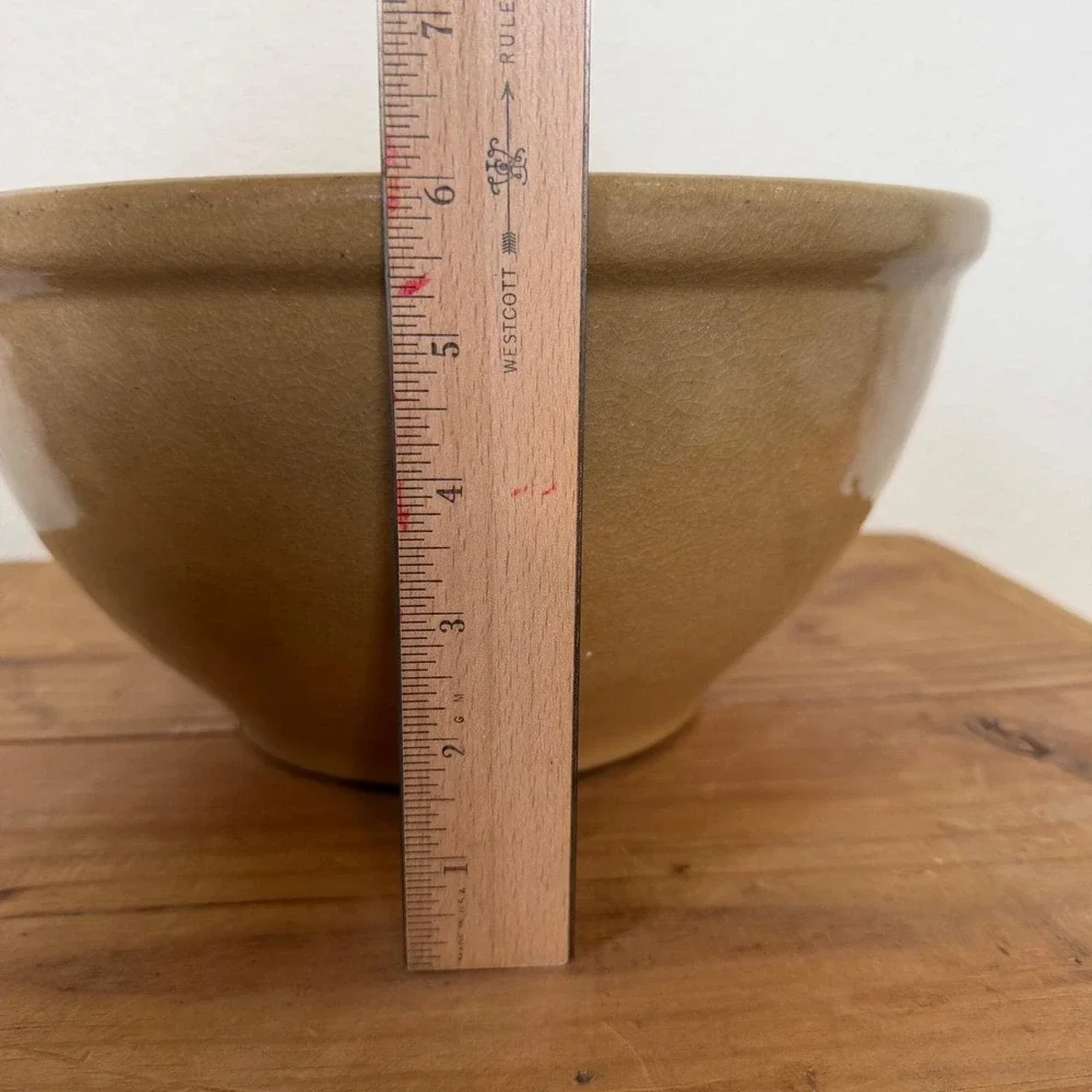 Antique Yellow Pottery Bread‎ Bowl Crackle Glaze Stoneware Handmade